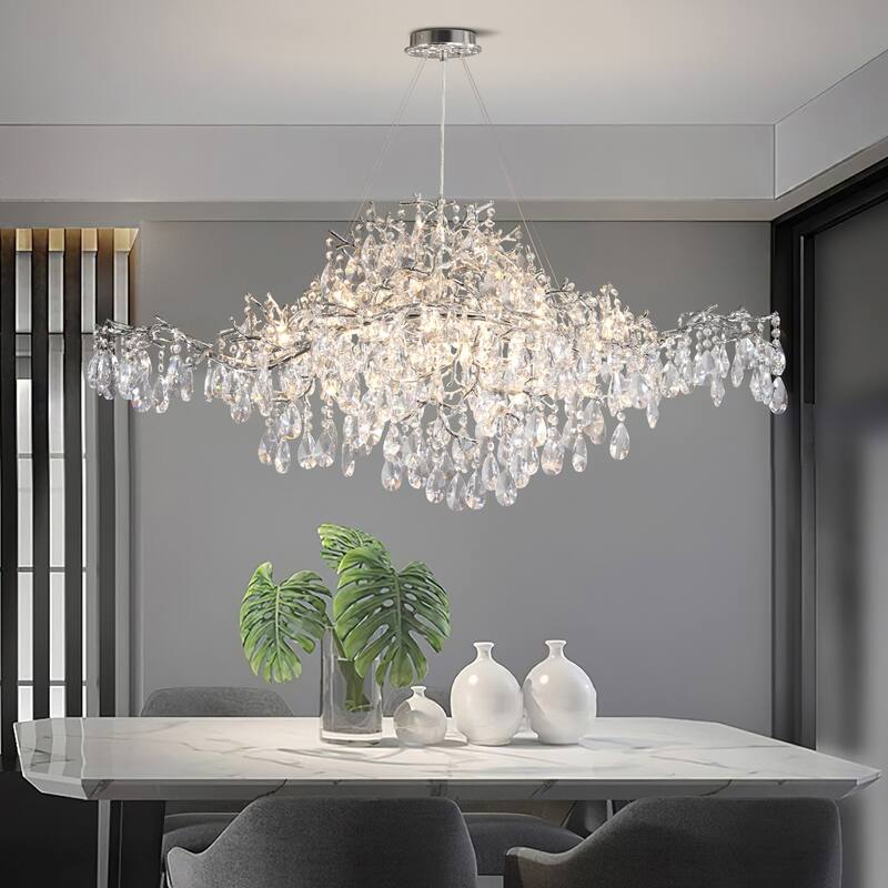 KAYLA 47.2" 14-Lights Gold Luxury Crystal Linear Chandelier - Silver-47.2