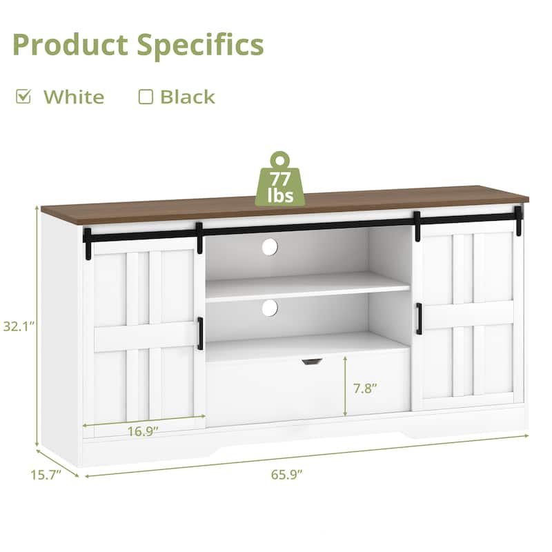 Farmhouse TV Stand for 55-75 Inch TVs, Sliding Barn Doors Storage Cabinet Media Console