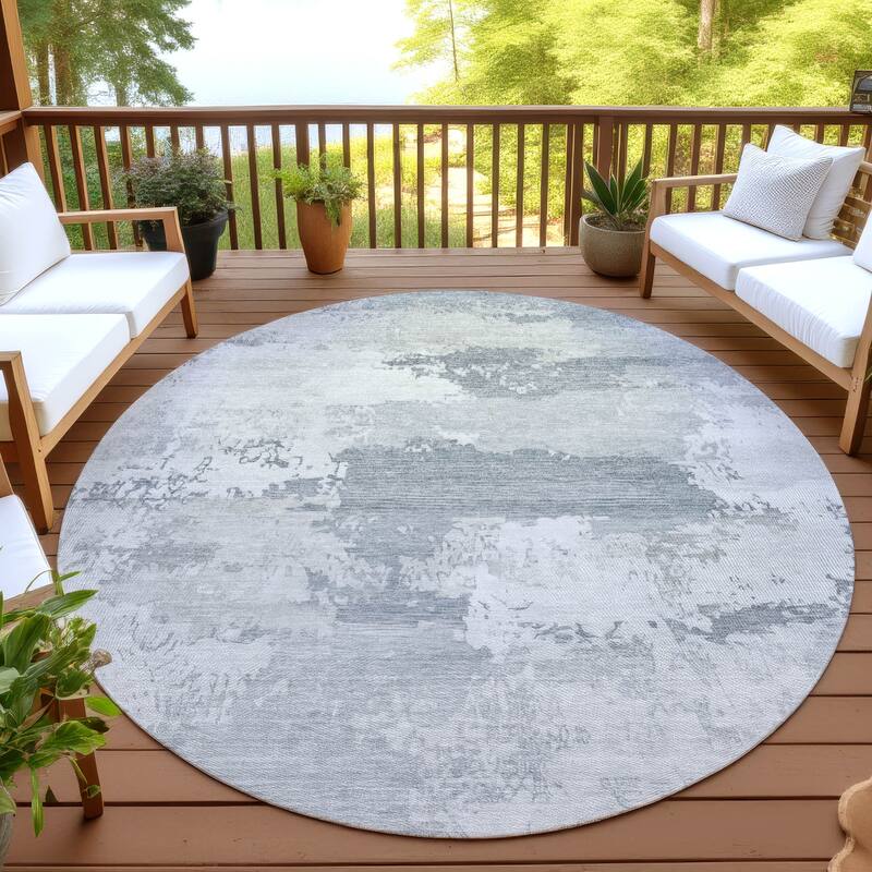 Machine Washable Indoor/ Outdoor Chantille Rug - Silver - 8' x 8'