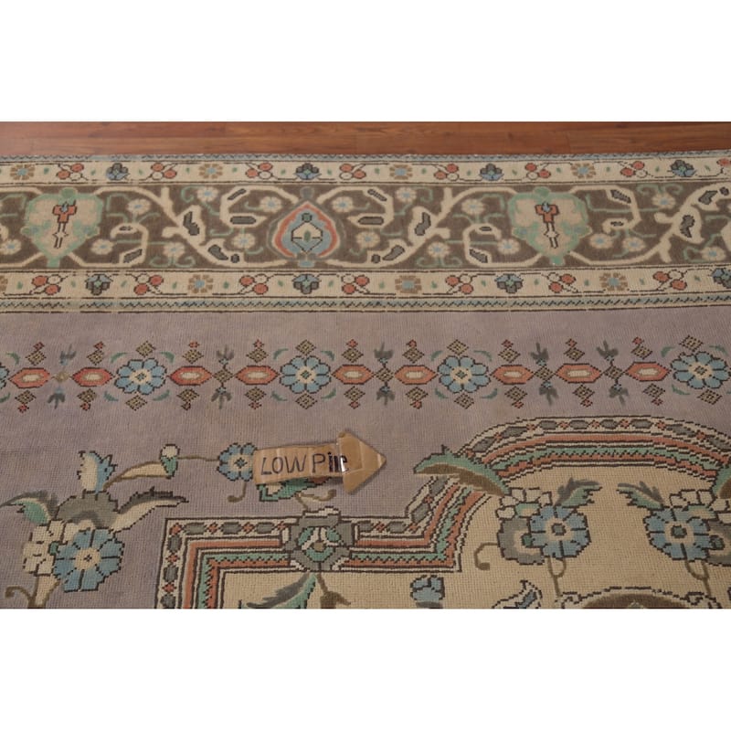 Gray Geometric Tabriz Persian Vintage Area Rug Handmade Wool Carpet - 9'10"x 12'11"
