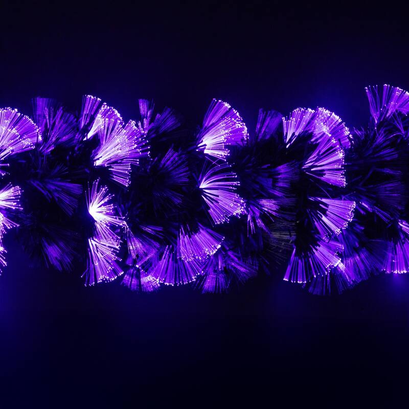 Multi Function Fiber Optic Artificial Halloween Garland - 6' x 6" - Black - Purple and Orange LED