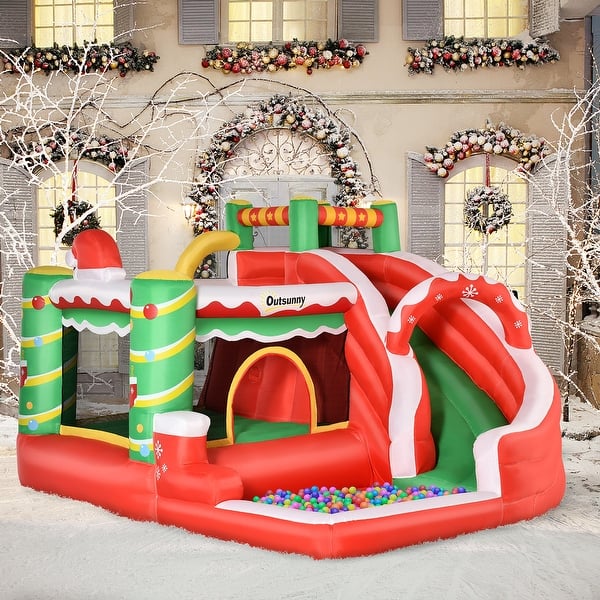 Outsunny 4-in-1 Kids Christmas Inflatable Bounce House Jumping Castle ...
