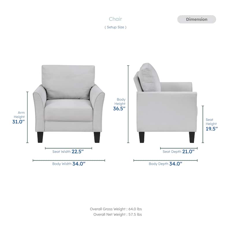 Felix Textured 3-Piece Living Room Set - Wood Finish Exposed Feet