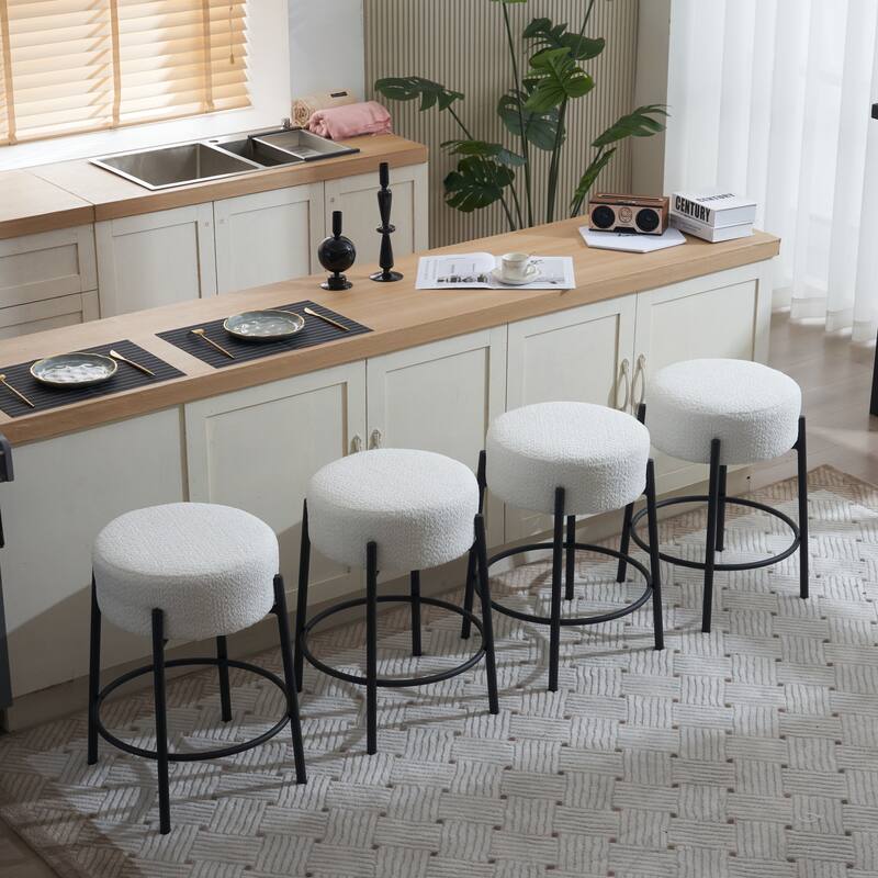 GDFStudio - Asher Modern Foam Upholstered Round Bar Stool - Set of 2 - Beige+Black