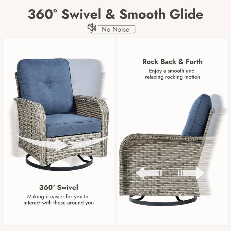 OVIOS 6 Pieces Wide Arm T shaped Seat Curved Swivel Chair Set With Solar-Powered Table