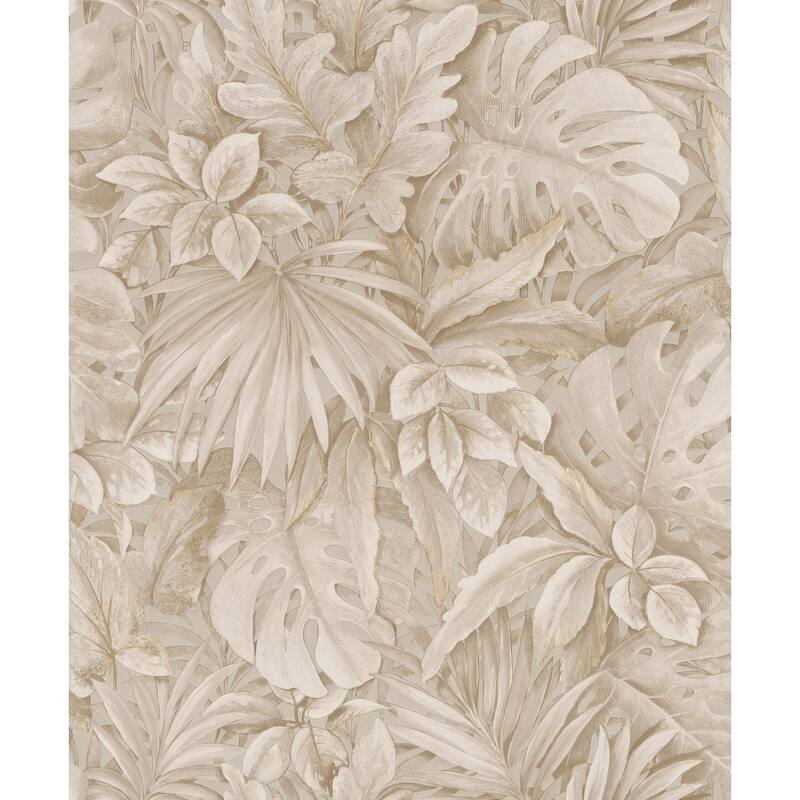 Galerie Wallcoverings Eden Collection Jungle Leaves Vinyl on Non-Woven Matte Wallpaper Roll - 33 feet x 21 inches - Beige