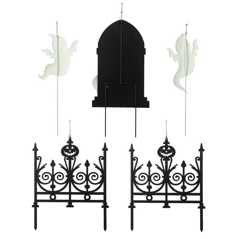 Glitzhome 24"H 5-Piece Halloween Metal Fences Tombstone Ghost Set Yard Stakes