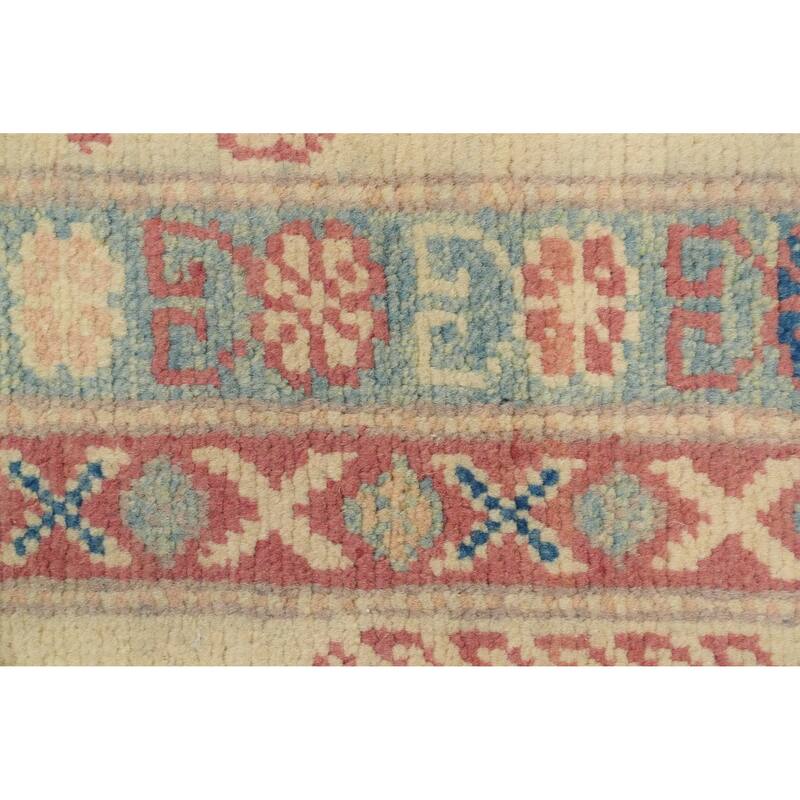 Hand Knotted Oriental 100% Wool Carpet Traditional Geometric Beige & Ivories Kazak Area Rug - 9' 11'' X 8' 2''
