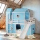 preview thumbnail 2 of 13, Playhouse Twin Size Loft Bed with Slide Pink Tent and Tower,Spacious Under Bed Space for Kids