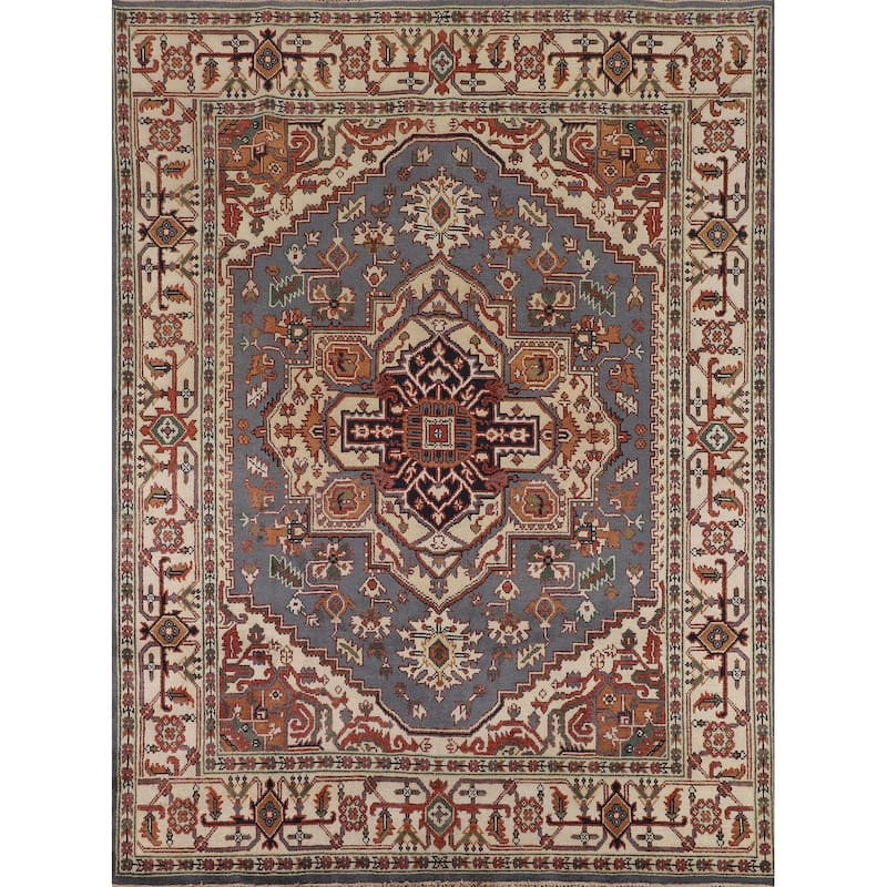 Geometric Heriz Serapi Oriental Area Rug Hand-Knotted Wool Carpet - 7'11" X 9'10"