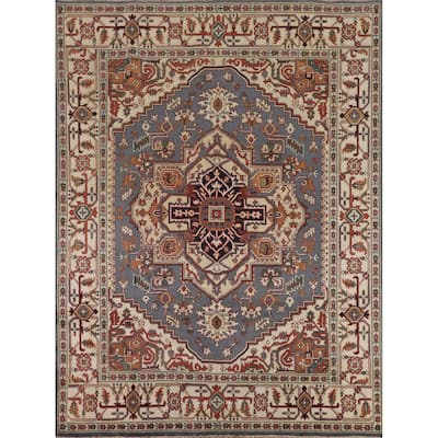 Geometric Heriz Serapi Oriental Area Rug Hand-Knotted Wool Carpet - 7'11" X 9'10"