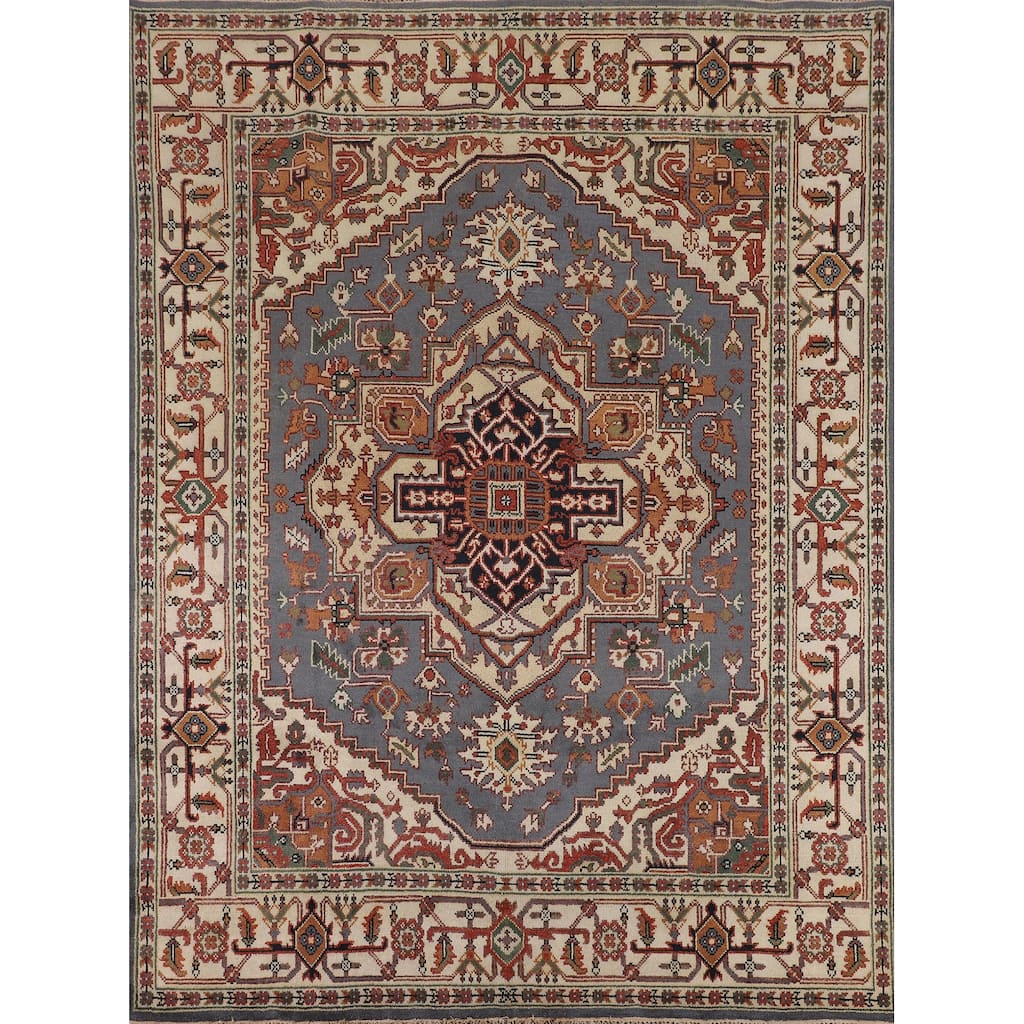 Geometric Heriz Serapi Oriental Area Rug Hand-Knotted Wool Carpet - 7'11" X 9'10"