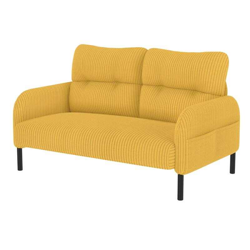 Small Corduroy Upholstered Loveseat Sofa, Lounge Sofa Chair with Double Side Pockets, High-Density Sponge 2 Seater Sofa