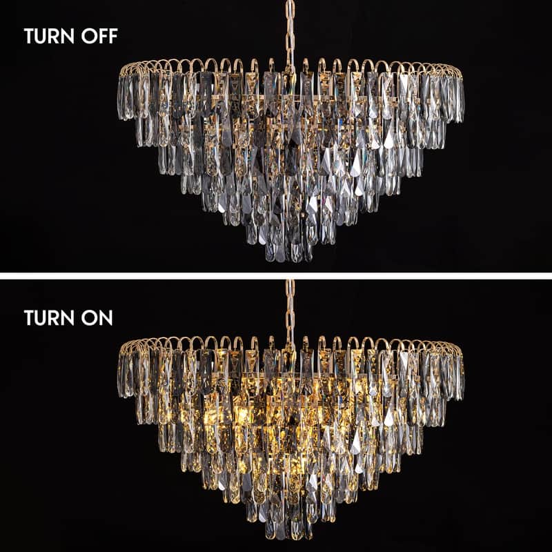 32" Grey Modern Crystal Chandelier Round Crystals Chandeliers 8-Tier Crystal Pendant Light 9-Light for Dining Room Living Room