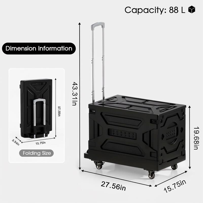 VECELO 23 gallons Shopping Carts with Wheels, Folding Storage Bins, Light Weight Platform Trucks Dolly