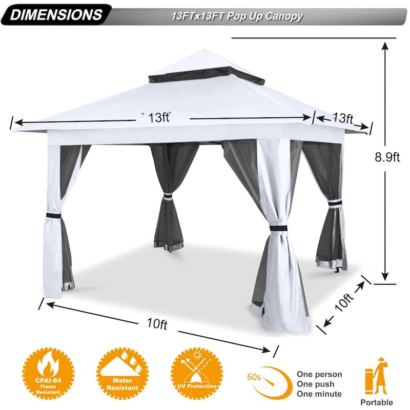ABCCANOPY 13'x13' Pop Up Gazebo with Mosquito Netting - 13ftx13ft