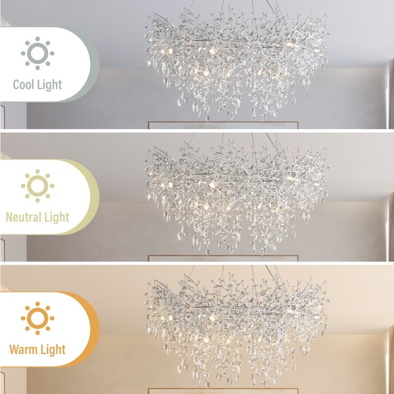 Modern Round Branch Crystal Chandelier, 600-1200mm Diameter, Marquise Cut Crystal Pendant Light