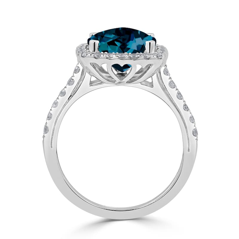 Auriya 2 3/4ct Cushion-cut London Blue Topaz and Halo Diamond Engagement Ring 1/2cttw 14k Gold