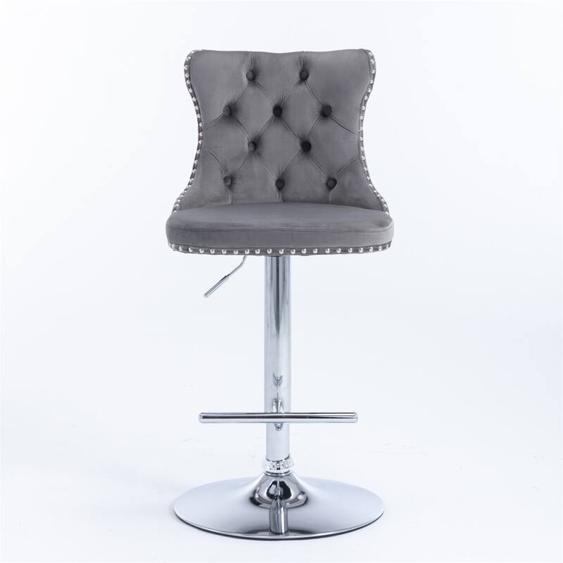2 Piece Adjustable Swivel Velvet Upholstered Barstool with Chrome Base