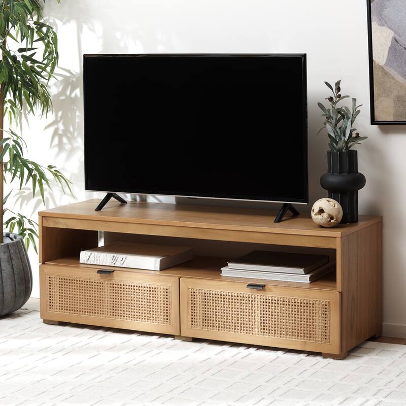 SAFAVIEH Theon 2-Drawer 1-Shelf Entertainment Media Stand (Fits up to 55" Flatscreen TV) - 47.5 in. x 15.5 in. x 17 in.