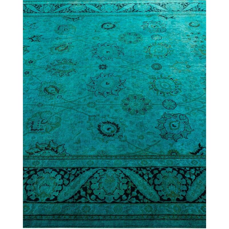 Overton Hand Knotted Wool Vintage Inspired Modern Contemporary Overdyed Blue Area Rug - 6' 1" x 8' 9"