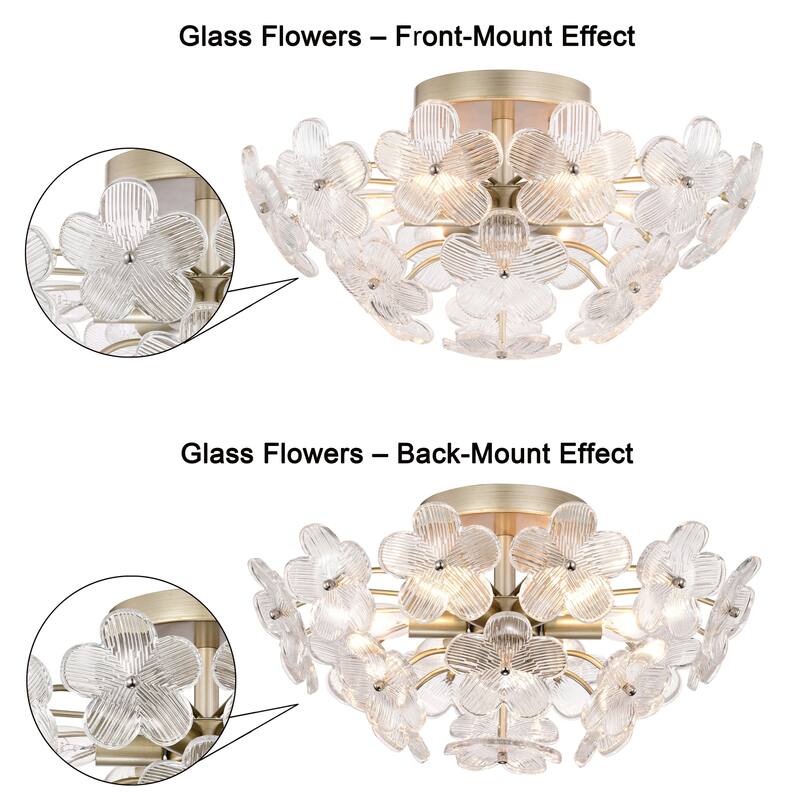 Rosa Modern 6-Light 17.7" Glam Clear Glass Flower Crystal Flush Mount