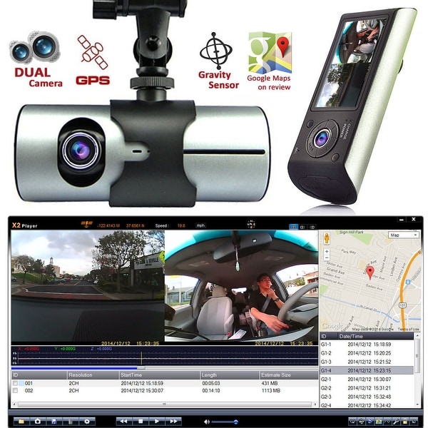 Indigi® XR300 Car DVR DashCam Dual Cameras (Front+Rear) G-Sensor Driving Recorder with 2.7" Split LCD w/ GPS Tracker - Black