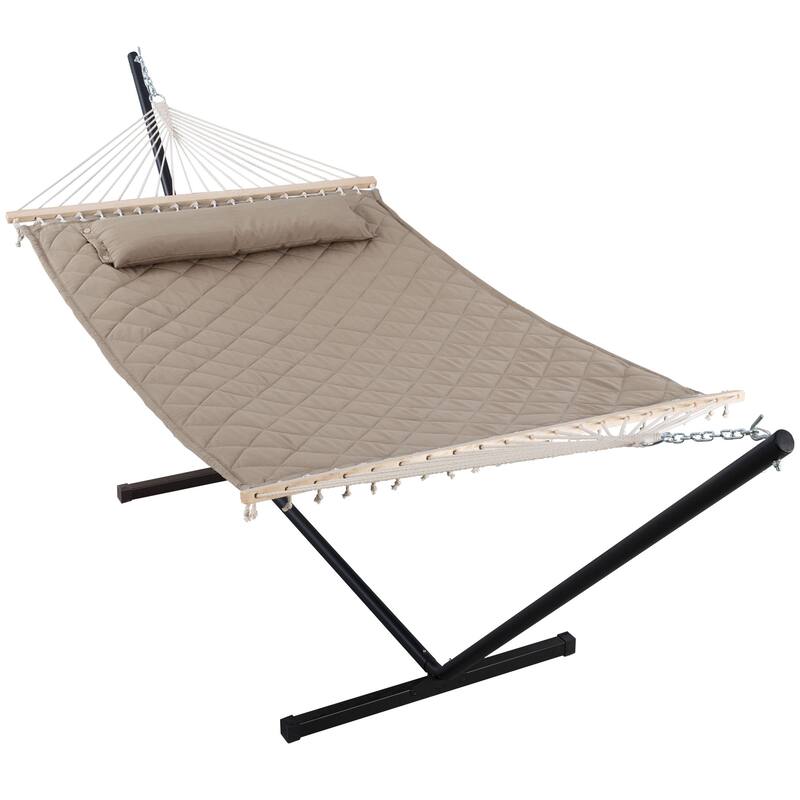 Outdoor Portable Double Hammock with Stand&Pillow Max 475 lbs Capacity