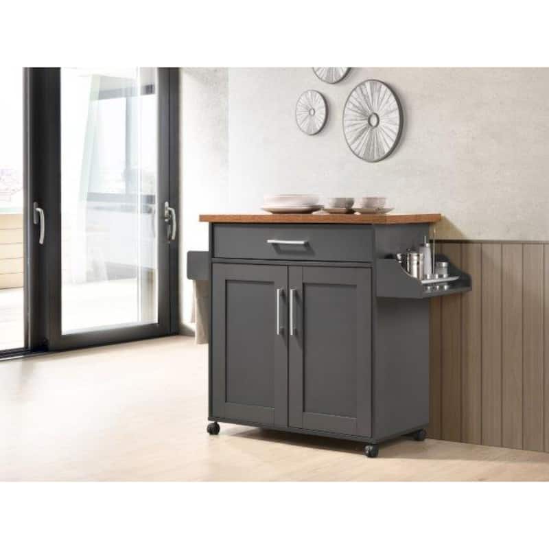 43.5" Gray and Oak Brown Solid Kitchen Island with Spice Rack