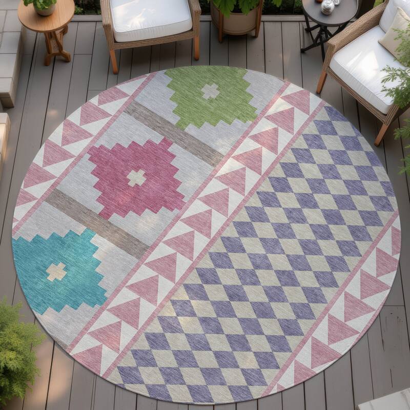 Machine Washable Indoor/ Outdoor Global Pima Chantille Rug - Pink - 8' x 8'