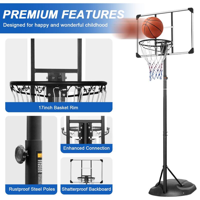 Roomfitters Portable Basketball Hoop, Adjustable Height 7.5-9.2ft, 32 Inch Backboard, Indoor Outdoor, Transparent