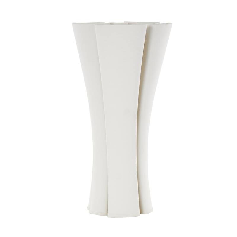 Ceramic Abstract Ribbed Dimensional Folded Decorative Vase with Curvy Rim - White - Roche River Decor