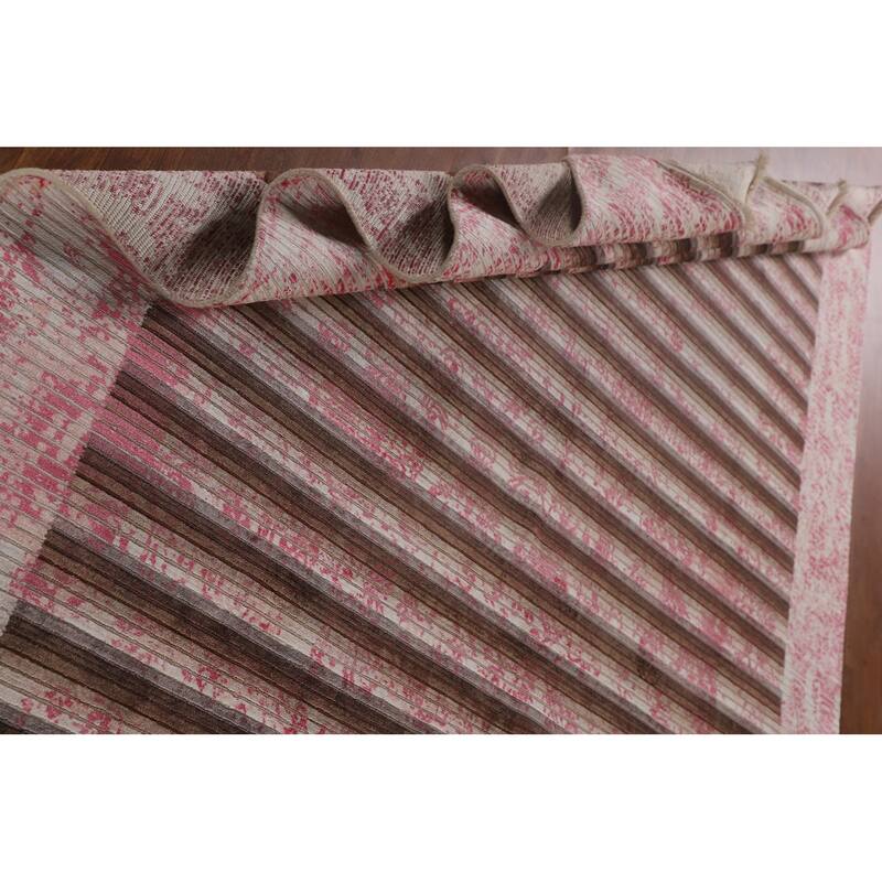 Striped Pink Abstract Area Rug Hand-Knotted Modern Wool Carpet - 6'6"x 9'0"