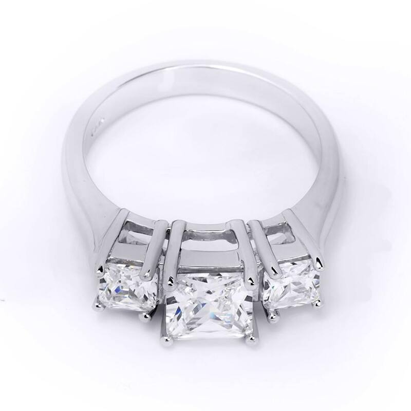 Platinum over Sterling Silver Three-Stone Princess Cut Engagement Ring