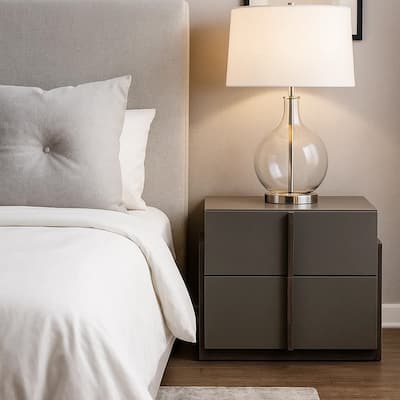 Wooden Frame Nightstand with 2 Self Closing Drawers, Gray