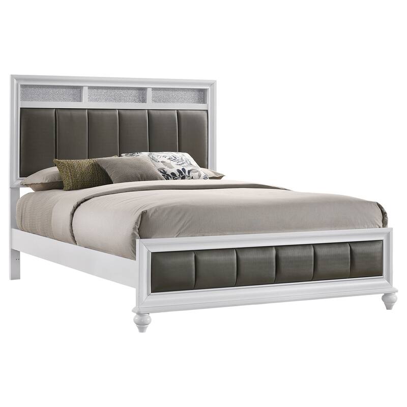 Barzini Modern Classic Wood Panel Bed with Upholstered Headboard