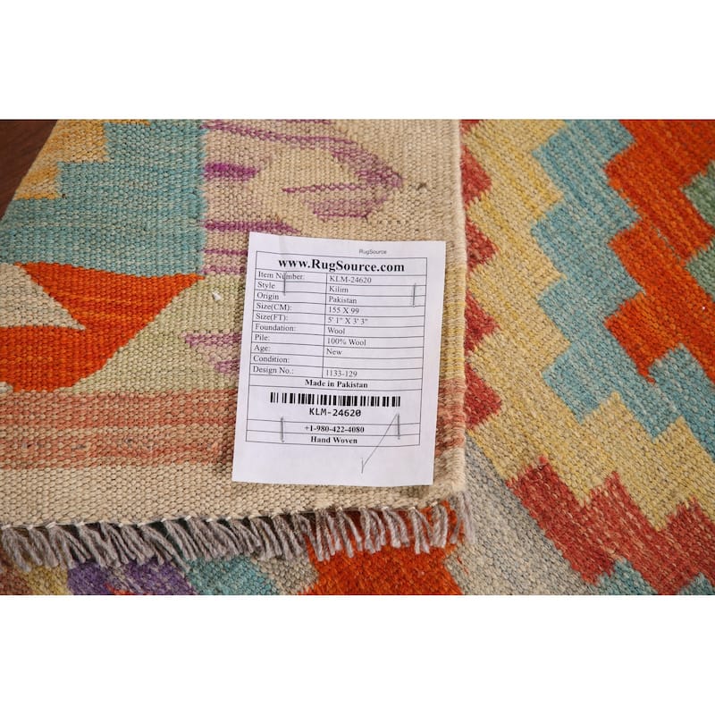Southwestern Kilim Area Rug Reversible Hand-Woven Wool Carpet - 3'3"x 5'1"