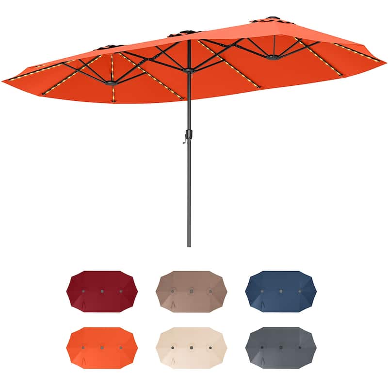 Extra Large 15.5 Feet Double-Sided Patio Umbrella with Solar LED Lights and Crank Outdoor Shade (Umbrella Only)