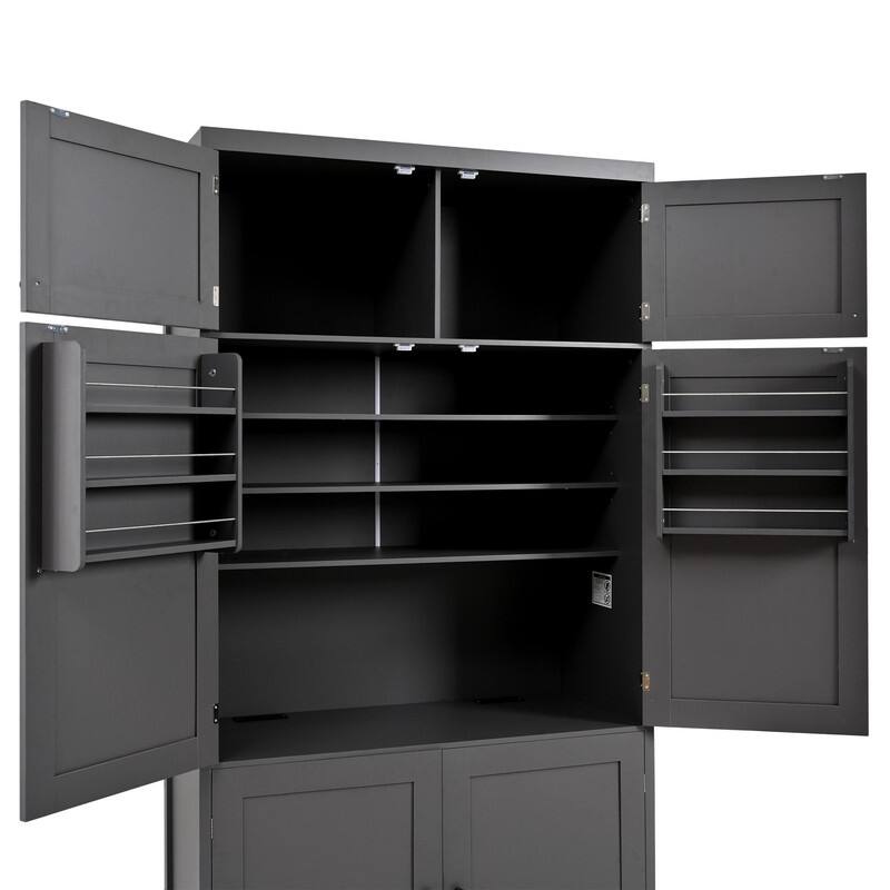 Modern 80.1" Tall Freestanding Kitchen Pantry Cabinet with Adjustable Shelves and 2 Power Outlets