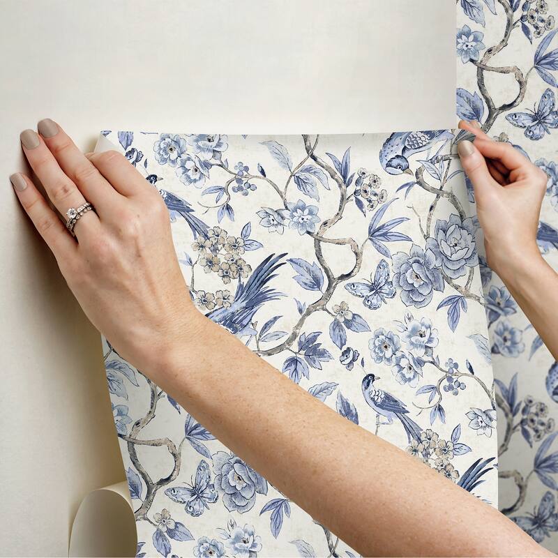 NuWallpaper Waverly Aviary Garden Blue Peel and Stick Wallpaper - N/A