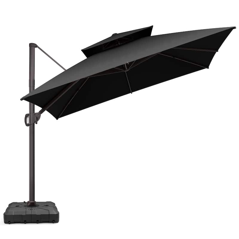 VredHom Double Top 10x10 FT Square Patio Cantilever Umbrella with Wheel Base - Black