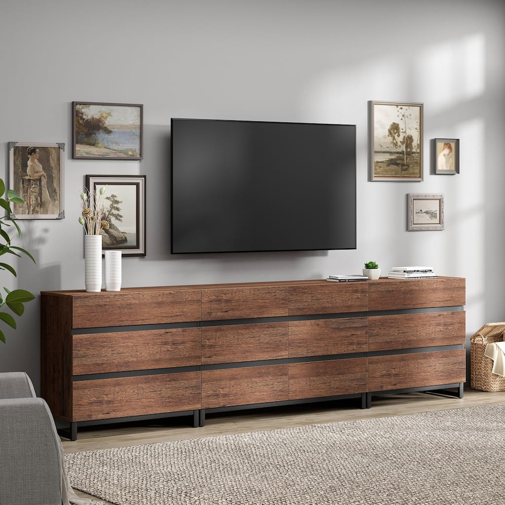 Modern TV Stand for TVs up to 120 inches, 3 in 1 TV Console with 12 Drawers, Media Console with Adjustable Shelf for Living Room