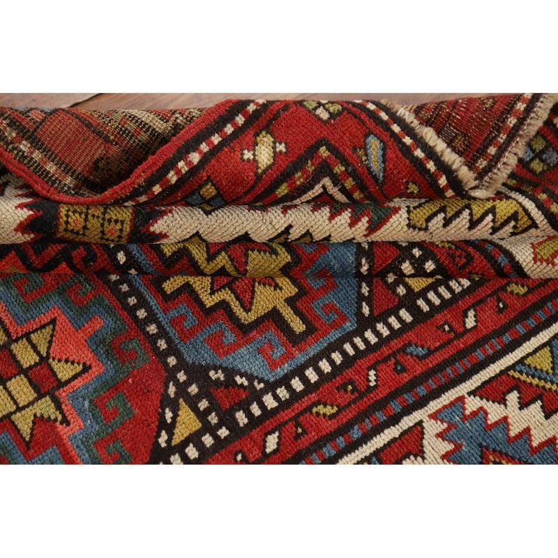 Pre-1900 Antique Kazak Vegetable Dye Runner Rug Handmade Wool Carpet - 3'11" x 8'7"