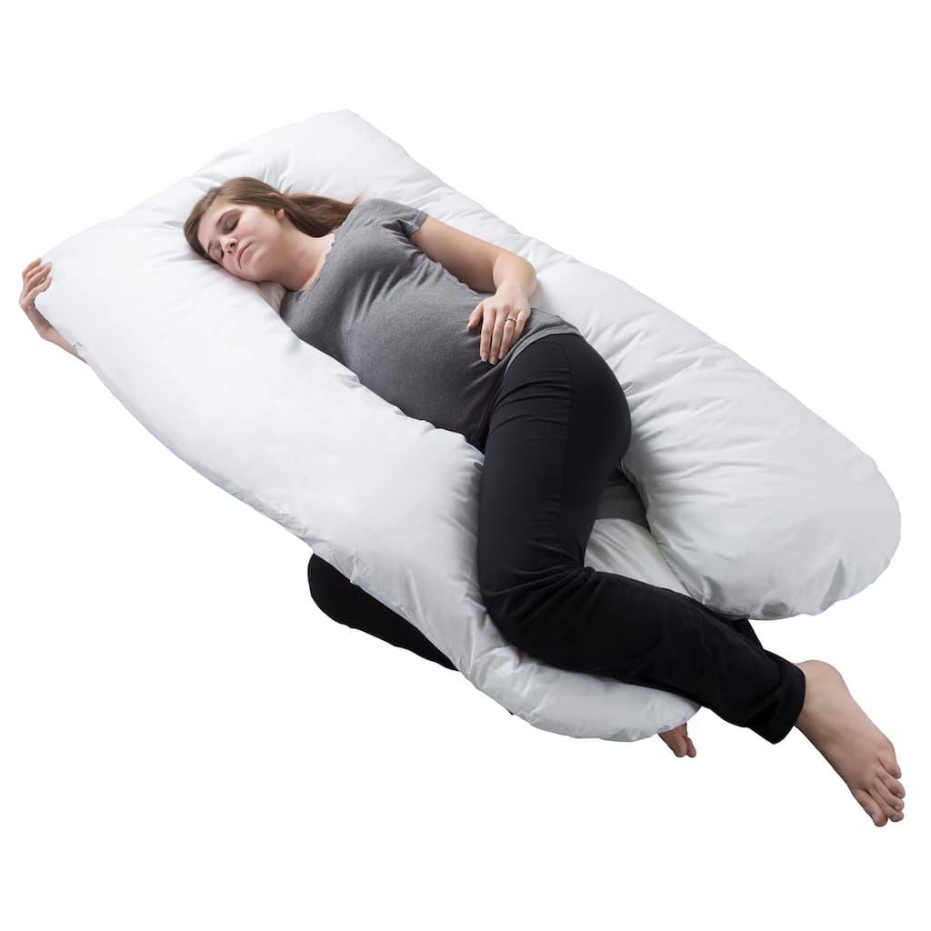 Full Body Pillow for Pregnancy - Maternity Pillow with Contoured U-Shape by Lavish Home (White) - White