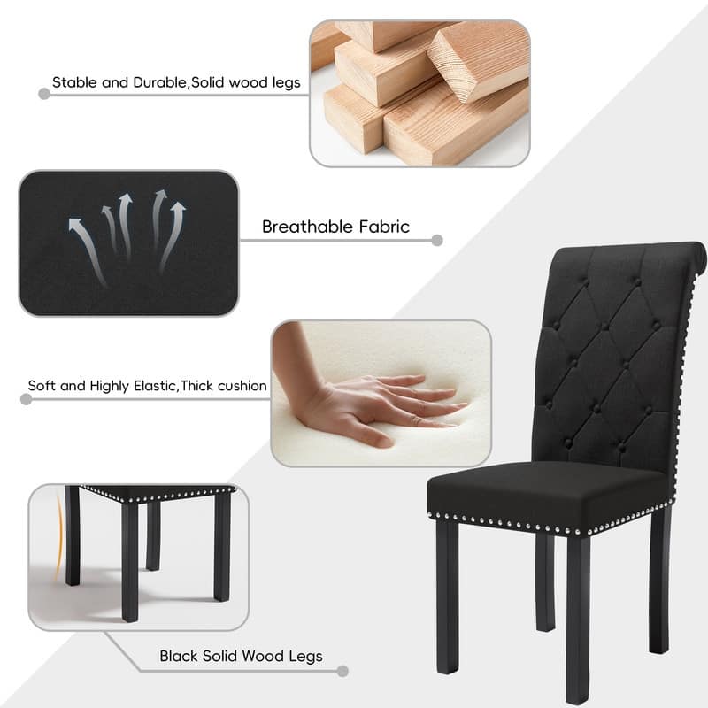 High-Back Tufted Nailhead Upholstered Dining Chairs (Set of 8)