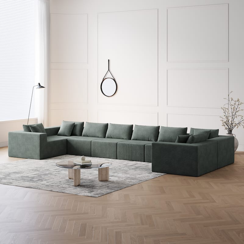 Roomfitters 188" Minimalist Corduroy Modular L-Shaped Sectional Sofa, Free Combination Floor Couch with Pillows