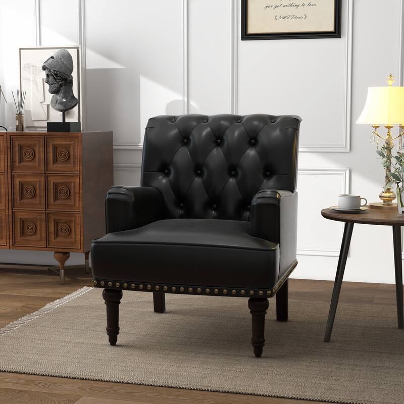 Tufted Vegan Leather Accent Chairs Armchairs with Nailhead Trim