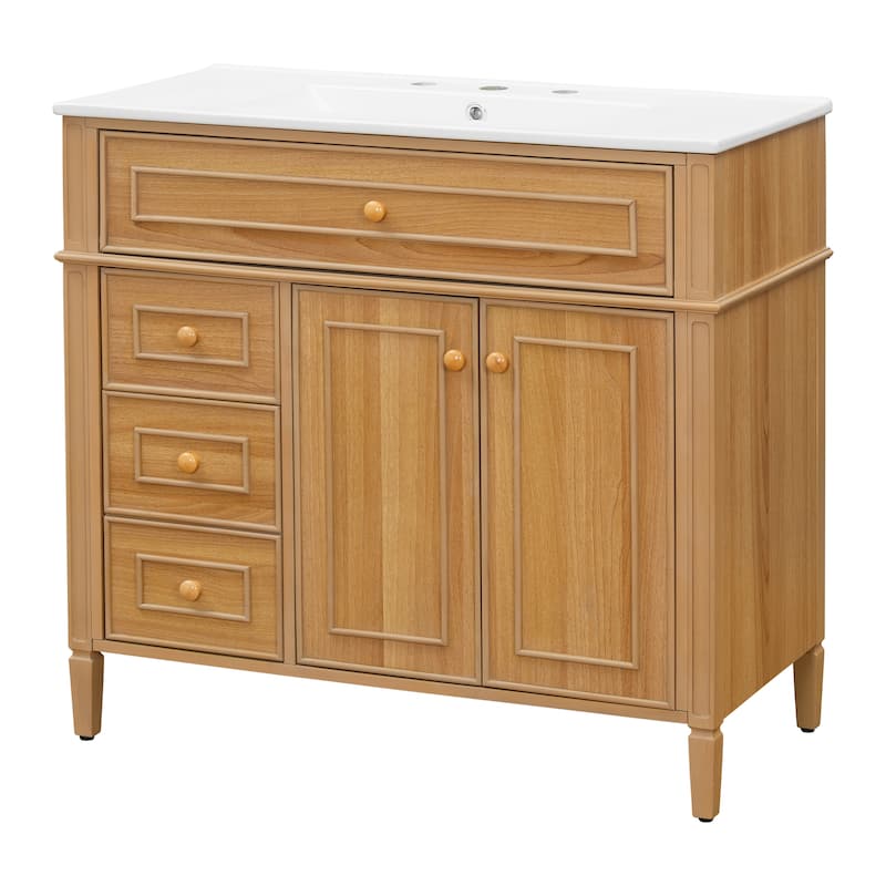 Merax Bathroom Vanity with Ceramic Sink Top & Dual-Size Drawers