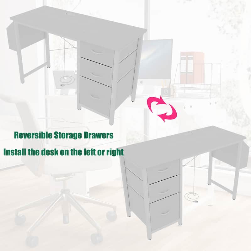 Computer Desk with 3 Drawers & Power Outlet, Home Office Desk with Side Pocket, Multifunctional Study Desk Gaming Desk