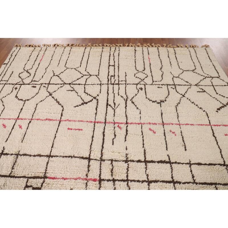 Ivory Moroccan Oriental Area Rug Handmade Wool Carpet - 6'4" x 8'4"